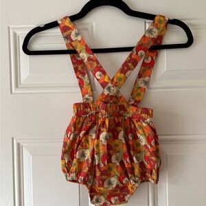 Kate Quinn Red and Orange Floral Overalls 2T organic cotton